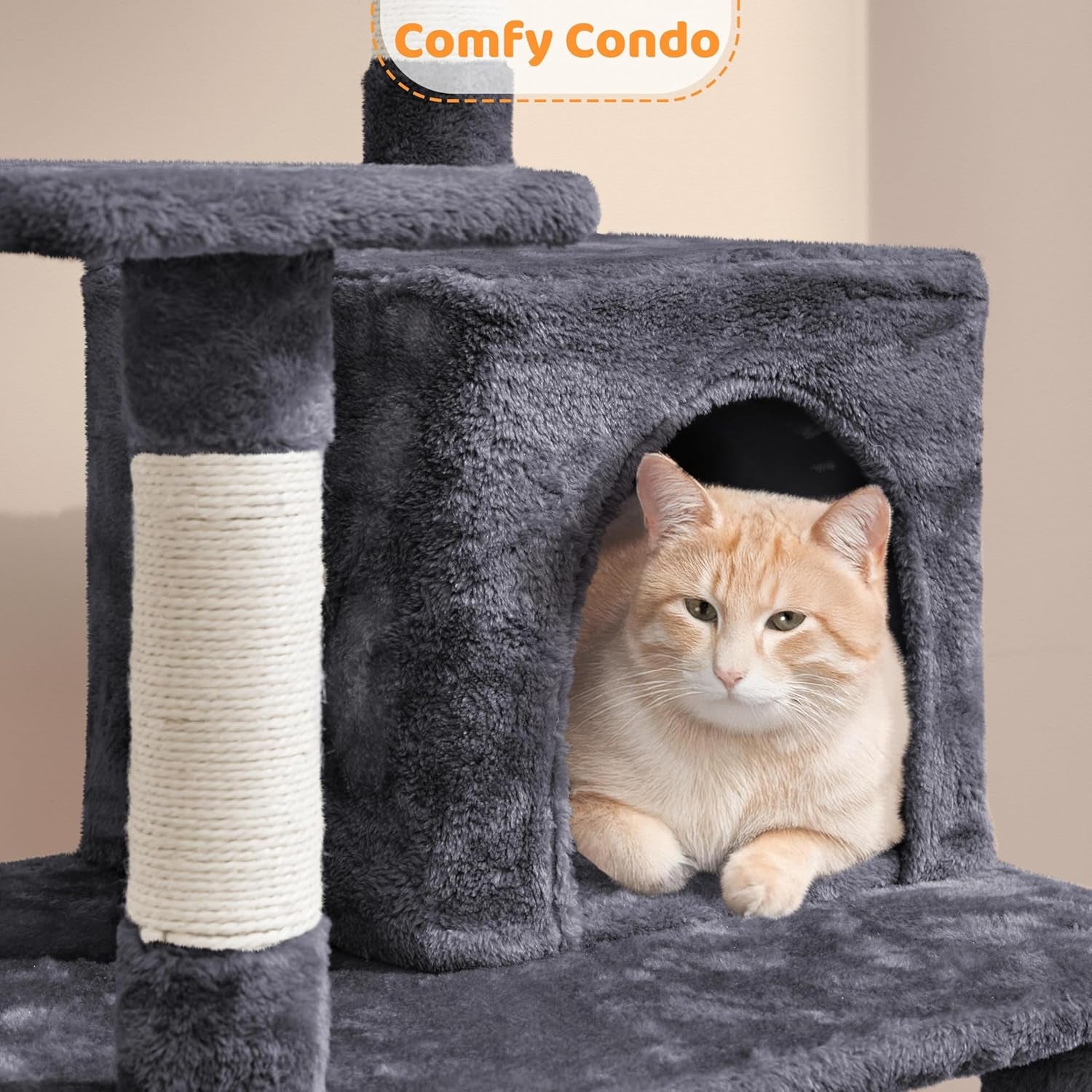 54In Cat Tree Tower, Multi-Level Pet Stand Furniture with Hammock Scratching Posts Condo Extended Platform for Indoor Cats Large to Play and Sleep