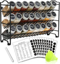 Spice Rack Organizer with 24 Empty Glass Spice Jars, 396 Spice Labels with Chalk Marker and Funnel Complete Set, for Countertop, Cabinet or Wall Mount, Black