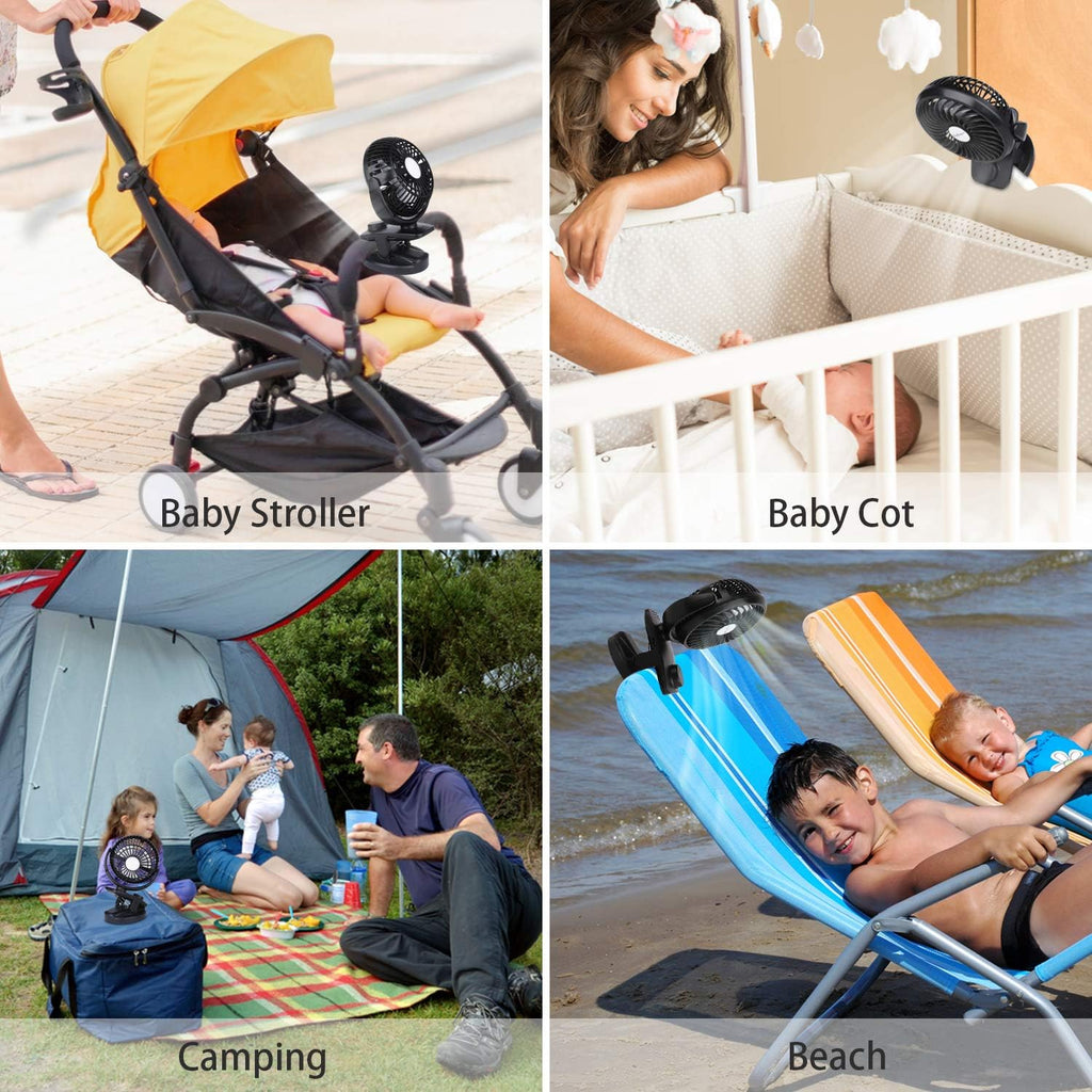 Battery Operated Clip on Fan for Bay Stroller, USB Rechargeable Battery Powered Mini Desk Fan (Max 40Hours)