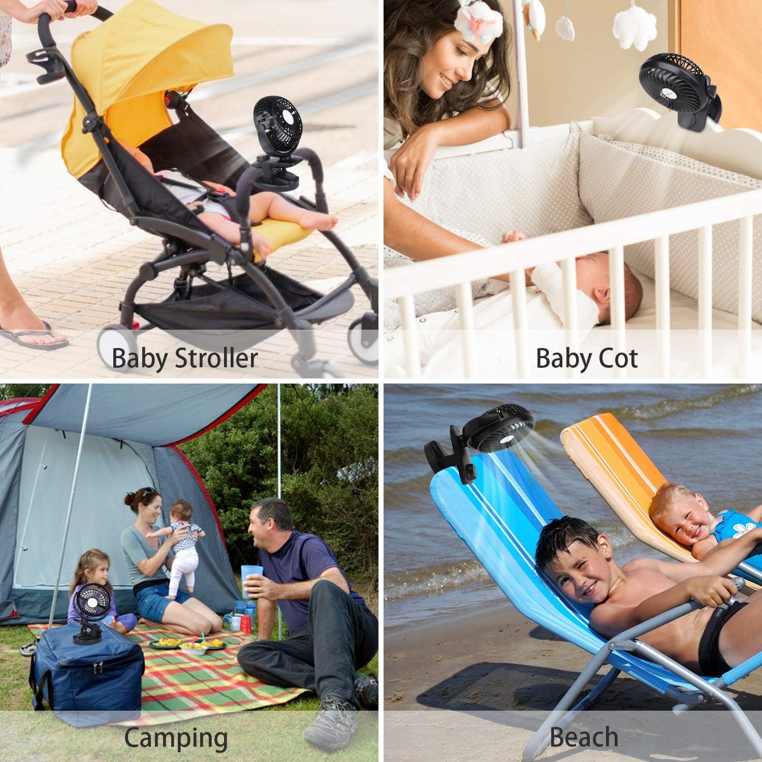 Battery Operated Clip on Fan for Bay Stroller, USB Rechargeable Battery Powered Mini Desk Fan (Max 40Hours)