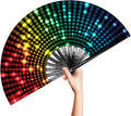Large Rave Clack Popping Fan for Line Dancing - Boots on the Ground Folding Hand Fan - for EDM, Music Festival, Hot Flashes, Party, Decoration (Disco Lights Dots)