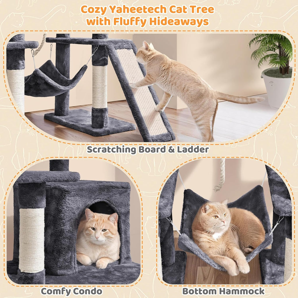 54In Cat Tree Tower, Multi-Level Pet Stand Furniture with Hammock Scratching Posts Condo Extended Platform for Indoor Cats Large to Play and Sleep